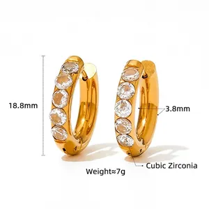 Elegant gold stainless steel hoop earrings with five sparkling cubic zirconia stones