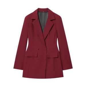 Robe blazer bordeaux pour femme avec boutonnage croisé et col à revers cranté