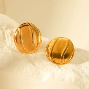 Elegant 18k gold plated stainless steel wave textured stud earrings for women