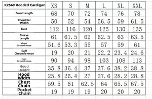 Detaillierte Größentabelle für die Graphen-Kapuzenjacke für Herren von XS bis XXL