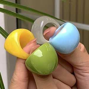 Bague Épaisse En Résine Acrylique Pour Femmes Géométrique Carrée Épaisse Polie Rétro Minimaliste Bijoux Tendance