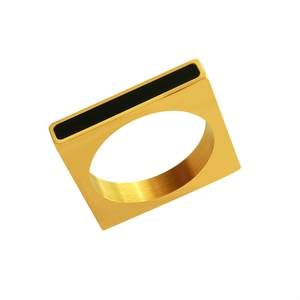 Minimalist 18K gold plated stainless steel square ring with black acrylic inlay