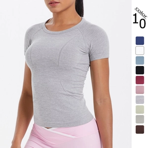 Haut de Yoga Sans Couture pour Femme T-Shirt de Fitness Course à Pied Respirant Coupe Ajustée Haut de Sport