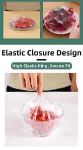 Elastic food covers on fruit bowls showing high-stretch band for secure sealing