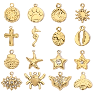 Stainless Steel Charms Pendants DIY Jewelry Making Vacuum Gold Plated Cross Star Sea Horse Shell Bee Vintage For Women