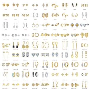 Collection of S925 sterling silver earrings with zircons and pearls in gold and silver
