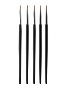 Detailed set of 5 professional fine eyeliner brushes with orange tips and black handles