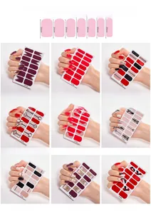 Detail view of 9 unique nail sticker patterns including glitter, marble, and geometric styles