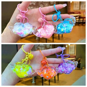 Glow In The Dark Heart Wing Quicksand Keychain Liquid Glitter Acrylic Pendant For Backpack Car Key Charm Gift For Women Girls