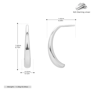 Detailed size specifications of 925 sterling silver minimalist petal hoop earrings