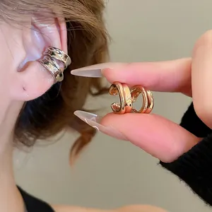 Minimalist Metallic Geometric Round Ear Cuff Earrings Non-Pierced Alloy Clip On C-Shaped Wrap Jewelry For Women