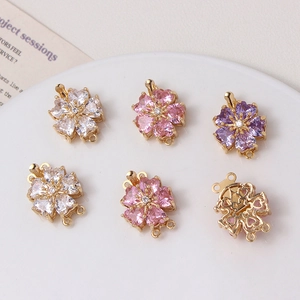Zircon peach blossom flower connectors for DIY jewelry making in various colors
