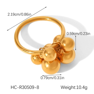 Détail des dimensions de la bague en acier inoxydable doré avec perles empilées