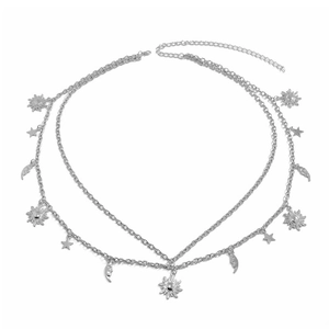 Silver double-layer sun moon and star waist chain body jewelry for women