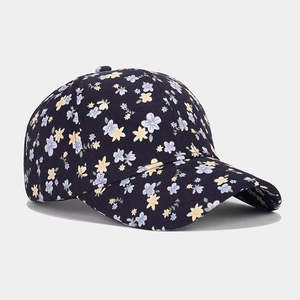 Floral print baseball cap in navy blue featuring a curved brim and 6-panel structure
