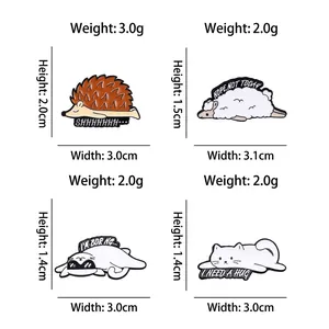 Cute enamel animal pins set featuring sleeping cat hedgehog and sheep alloy badges