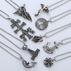 Hip hop titanium steel necklace collection featuring grim reaper and vintage cross pendants