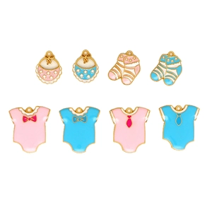 Cute enamel baby bibs socks and onesies charms set in pink and blue for DIY jewelry