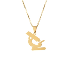 Golden microscope pendant necklace in polished stainless steel with O-shaped chain