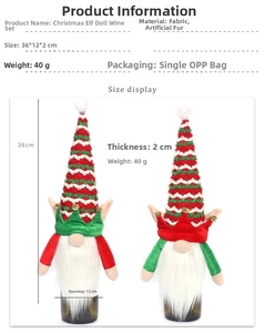 Detailed view of Christmas elf gnome wine bottle cover with size 36x12x2cm and materials