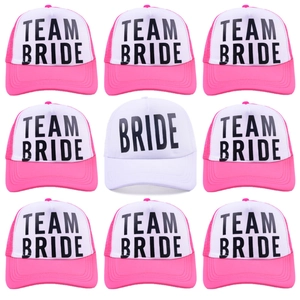 9-piece wedding party trucker hat set with Bride and Team Bride mesh baseball caps