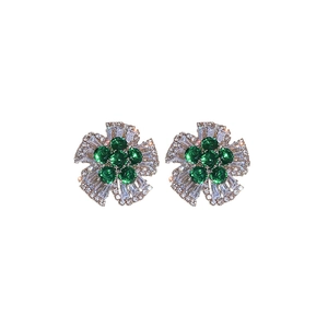 Sparkling green gemstone flower earrings with cubic zirconia pavé in silver setting