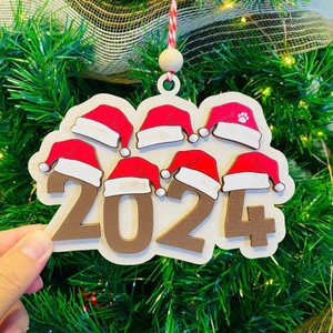 Christmas Ornament 2024 Year Wooden Hanging Pendant Santa Hat Design For Holiday Tree Decor Party Supplies
