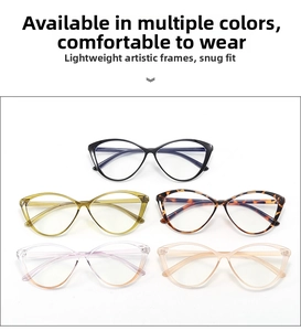 Detailed assortment of cat-eye eyewear frames in five stylish and trendy colors