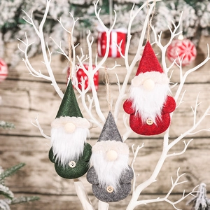 Set of 3 Christmas forest gnome hanging ornaments in red, green and grey felt styles