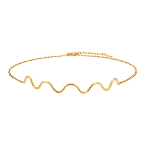 Fashionable minimalist 18K gold wave choker necklace with lobster clasp for women