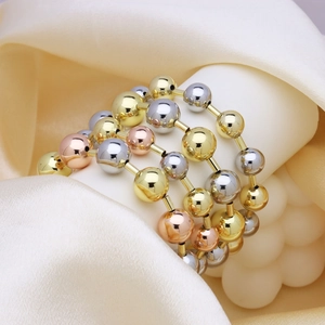 Multicolor Copper 18K Gold Plated Bead Chain Bracelet High Polish Smooth Round Beads Adjustable Minimalist Fashion Women
