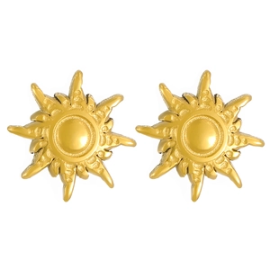 Boucles d'oreilles puces soleil en acier inoxydable doré pour femme au fini poli