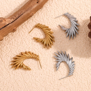 18K gold and silver plated stainless steel geometric wing earrings with textured finish