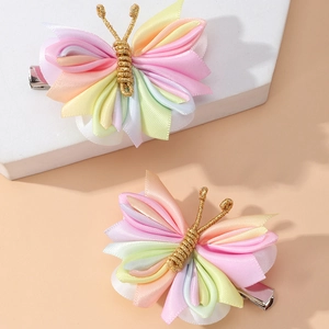 Handmade 3D Butterfly Hair Clips Fabric Satin Ribbon Gradient Macaron Color Styling Accessory For Kids Girls Women