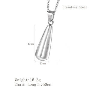 Polished teardrop stainless steel cremation pendant necklace with 50cm chain for men and women