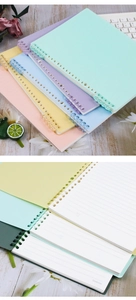 Detailed view of macaron colored A5 loose-leaf notebooks with lined inner paper