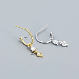 Elegant S925 sterling silver hoop earrings with zircon tassels and size measurements