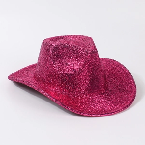 Sparkly pink glitter cowboy hat for parties and festivals on a white background