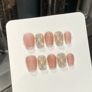 Jasmintee Weißes Katzenauge Aufklebbare Nägel Mit Strass Blume Handgefertigt Extra Kurze Sarg Künstliche Nägel Süßes Set
