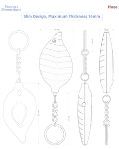 Technical drawing showing the dimensions of the leaf-shaped personal safety alarm keychain