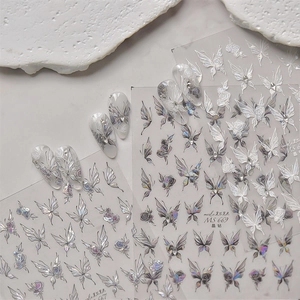 Holographic crystal butterfly nail stickers with floral patterns and 3D laser effect