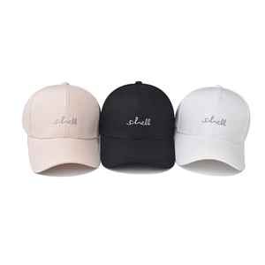 Classic washed cotton baseball caps with shell embroidery in pink, black, and white colors