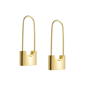 Elegant gold padlock earrings in geometric pin design with high polished metal finish