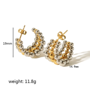 Minimalist 18k gold and silver beaded hoop earrings with dimensional woven texture