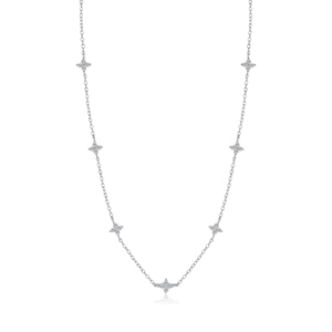 S925 sterling silver necklace with seven clover floral pendants and clear zircon stones