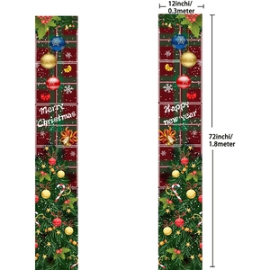 Plaid Christmas and New Year door banners, 12x72 inch festive holiday porch decorations