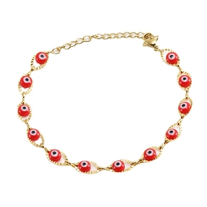 Bracelet doré avec onze charmes œil de protection rouges et fermoir mousqueton réglable