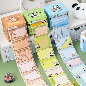 Creative cartoon animal sticky note box with pull-out rolls in panda and capybara designs