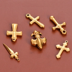 Pendentifs croix et fleur de lys en acier doré pour la création de bijoux DIY