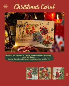 Macro view of Christmas Carol vintage stickers for DIY scrapbooking and holiday cards
